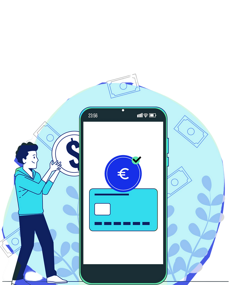Mobile payment illustration showing remittance transaction