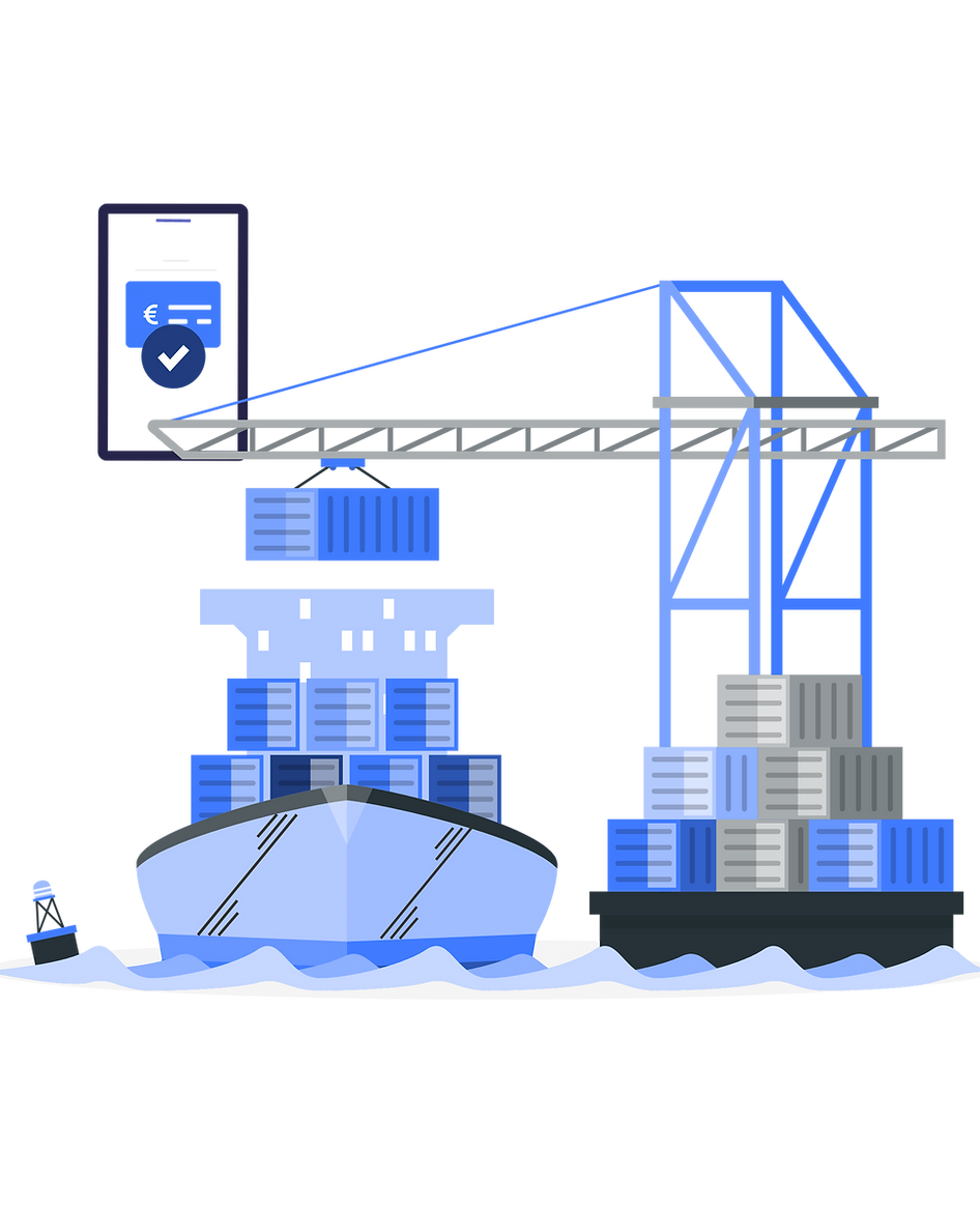 Port illustration with cargo crane and shipping containers