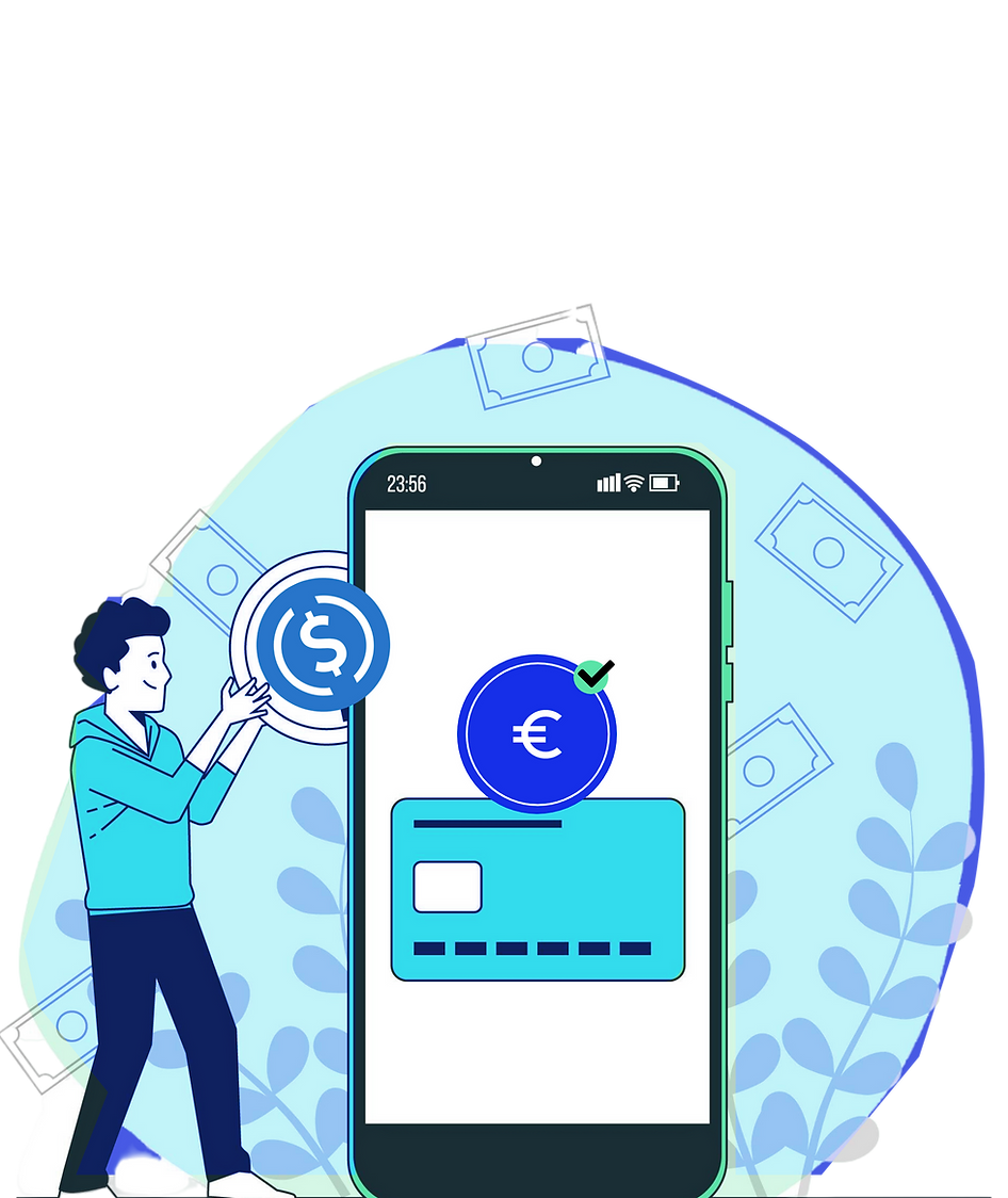 Mobile payment illustration showing web3 bill payment transaction