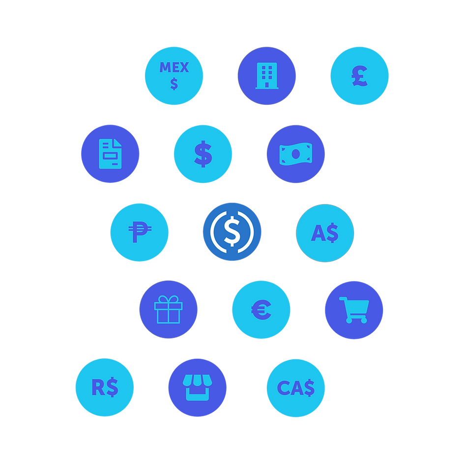 Grid of currency and payment icons